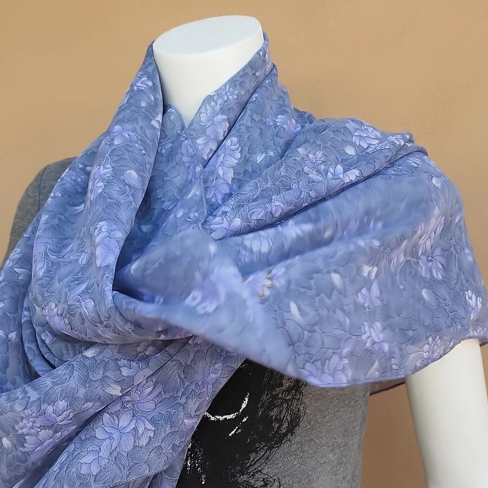 Oversized Handmade Scarf Wrap Sarong Cover Up from Indonesia Periwinkle Floral - Picture 12 of 16